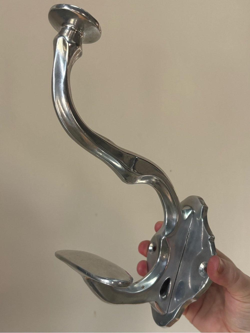 Vintage Cast Aluminum Polished Metal Wall Hook - Silver Modern Home Accent